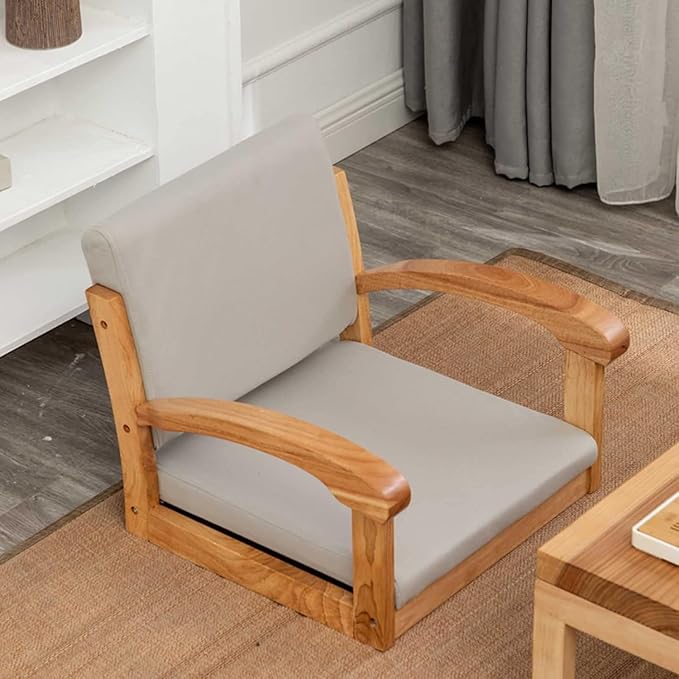 ELEFOCUS Floor Chair with Backrest and Armrest Legless Tatami Chair - Portable Single Seat Chair with Leather Cushion(Gray 2)