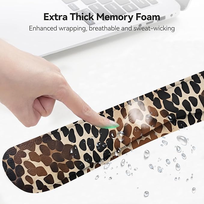 Mouse Wrist Rest and Keyboard Wrist Rest Pad+ Coaster Set Non-Slip Rubber Base Smooth Surface Ergonomic Gaming Mouse Pad for Easy Typing and Pain Relief Brownish Black Cow Pattern