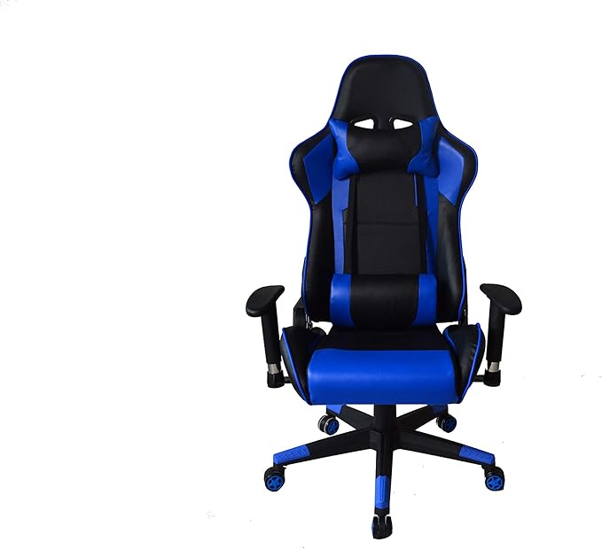 Nicer Furniture Racing Style Game Chair Reclining Gaming Chair Ergonomic Computer Chair for Gamer with Head Cushion and Adjustable Armrest (Blue)