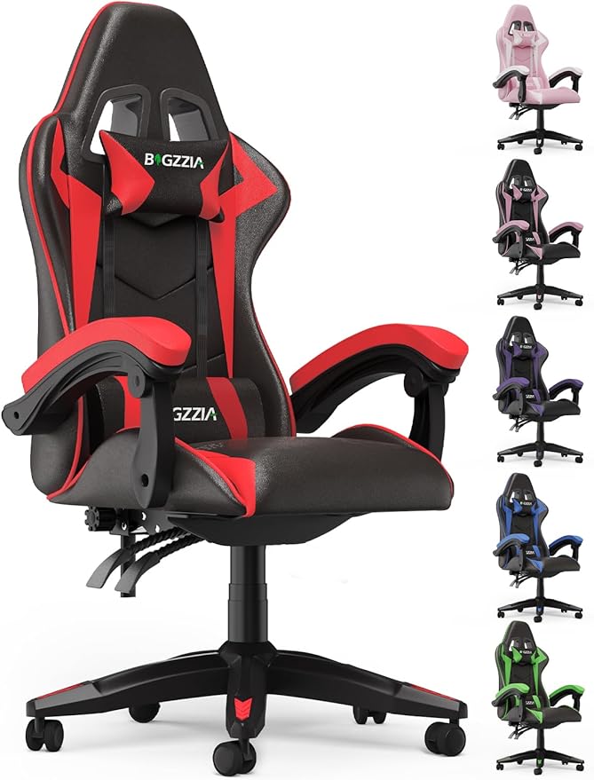 Bigzzia Gaming Chair Computer Game Chair with Lumbar Support Comfortable Video Game Chairs for Adults Kids Racing Style Gamer Chair with 360°-Swivel Seat and Headrest （Red）
