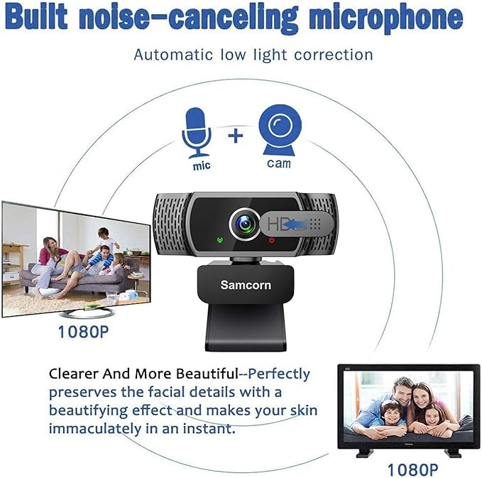 Webcam with Microphone for Desktop1080P HD USB Webcam Live Streaming Laptop PC Computer Web Camera for Video Calling Conferencing Recording Gaming AutoFocus 3D Noise Reduction