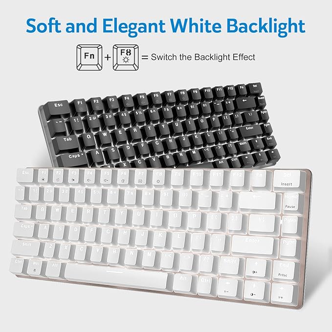 60% Mechanical Gaming KeyboardHot Swappable Compact 82 Keys Wired Mechanical Keyboard with White LED BacklitDetachable Type-C CableErgonomic Designfor Windows PC Gamers(Blue SwitchWhite)