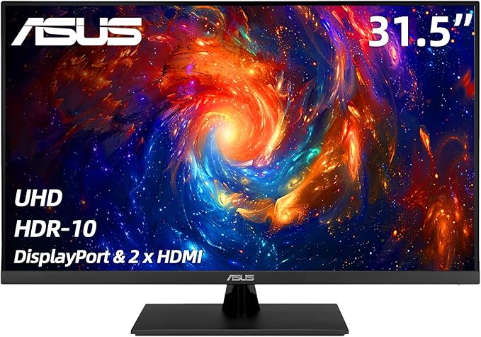 ASUS 31.5 4K HDR Monitor - UHD (3840 x 2160) 99% sRGB HDR-10 Adaptive-Sync Speakers Flicker Free Eye Care - Blue Light Filter DisplayPort &amp 2 x HDMI Tilt Adjustment Wall Mountable Black