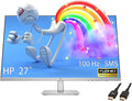 HP 27 Monitor FHD(1920X1080) LED IPS Panel with Adjustable Height Anti-Glare Display 100Hz Refresh Rate 5MS Response Time 2 x HDMI 1.4 1 x VGA Silver with 5ave HDMI Cable
