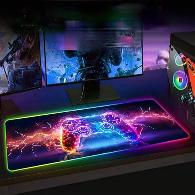 XL Led Gaming Mouse Pad with 14 Light Modes - Light Up Gamer Mouse Pad31.5 x 11.8in Non-Slip Gamepad Style RGB Large Gamer MousepadBlack Long Glowing Gaming Accessories for DeskWaterproof