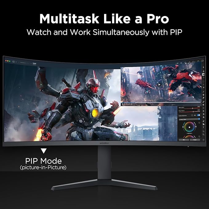 KOORUI 34-inch Ultrawide Curved WQHD 3440×1440 Gaming Monitor 165Hz 144Hz Curved 1000R- PIP/PBP 1ms(MPRT) with DisplayHDR 400 FreeSync Premium 75 * 75mm VESA HDMI/DisplayPort 34E6UC