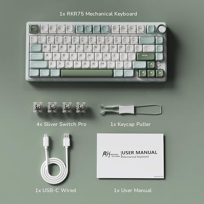RK ROYAL KLUDGE R75 Mechanical Keyboard Wired with Volume Knob 75% Keyboard Gasket Mounted RGB Backlit Creamy Keyboard with MDA Profile PBT Keycaps Hot Swappable Pre-lubed Tactile Switch