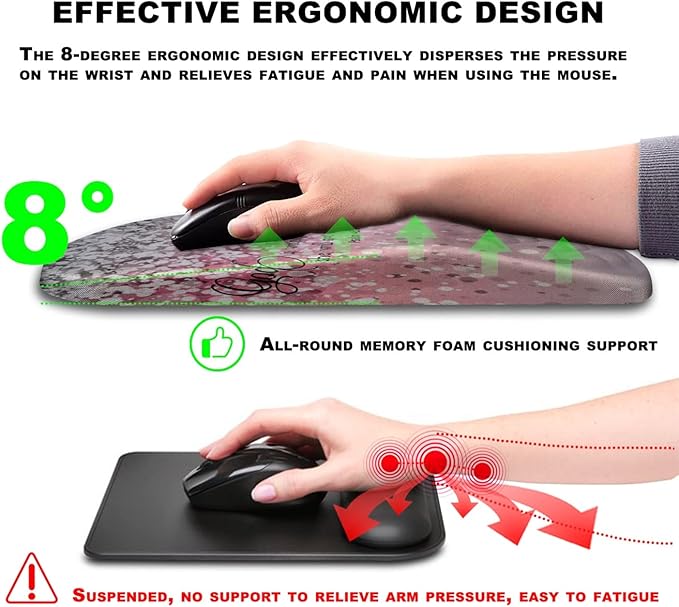 Mouse Pad Wrist Support Ergonomic Mouse Pad with Massage Dot Comfortable Computer Mouse Pad for Laptop Wrist Rest Pain Relief Mousepad with Non-Slip PU Base for Office &amp Home 12 x 8 in