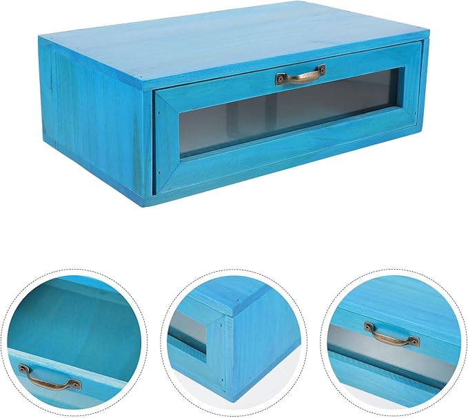 DOITOOL Wooden Monitor Stand with Pull Out Storage Drawer for Desk Organization Rustic Computer Monitor Riser Suitable for Home and Office Single Drawer Mediterranean Blue