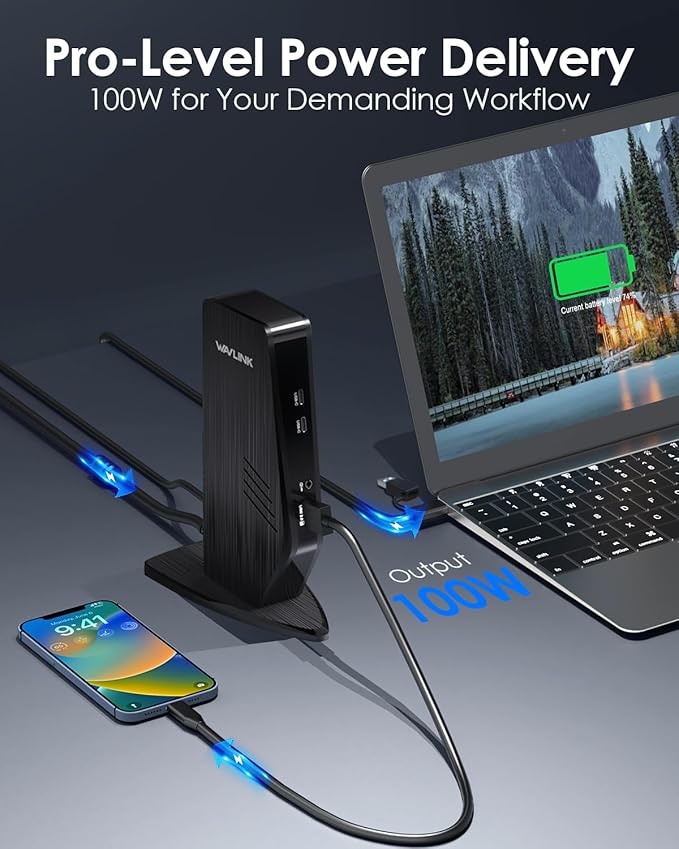 WAVLINK USB C Docking Station Dual Monitor Dual 5K/4K@60Hz Displaylink Docking Station for M1/M2/M3/M4 Mac or Windows 13-in-1 Laptop Dock with 2X HDMI 2X DP 130WPD Gigabit Ethernet 5X USB Audio