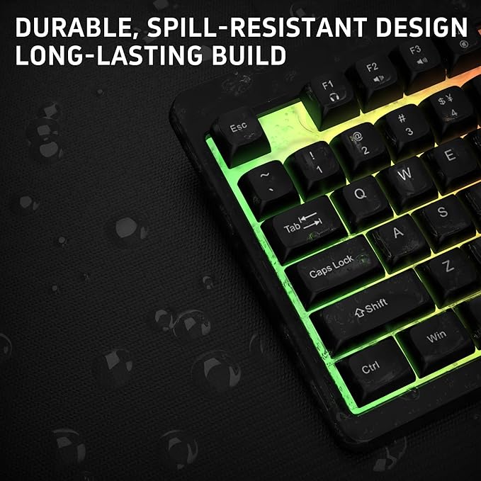 RECCAZR Rainbow LED Backlit Gaming Keyboard104 Full-Size Mechanical Feeling Multimedia PC Gaming Keyboard Anti-GhostingSpill-Resistant for PC and Office Device