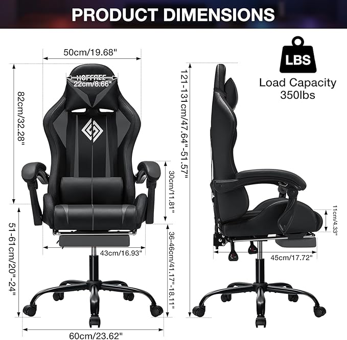 Gaming Chair Massage with LED RGB Lights and Footrest Ergonomic Computer Chair High Back Video Game Chair with Adjustable Lumbar Support Linkage Armrest Grey and Black