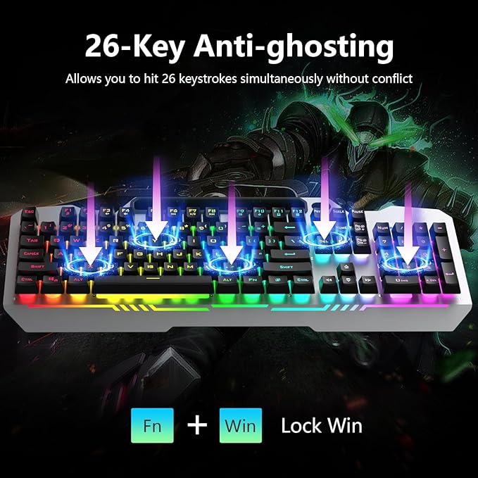 AULA Keyboard T102 104 Keys Gaming Keyboard and Mouse Combo with RGB Backlit Number Pad All-Metal Panel Waterproof Light Up PC KeyboardUSB Wired Computer Keyboards Gaming for Win XP/7/8/10 PC Gamer