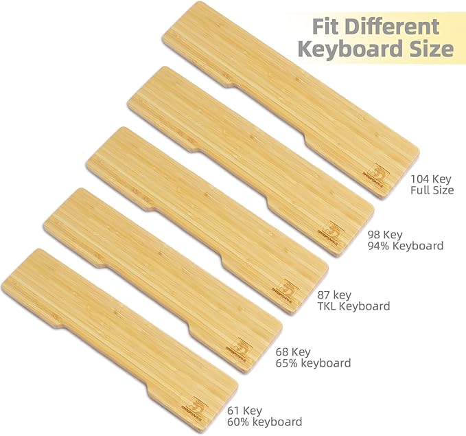 Bamboo Wrist Rest for Computer Keyboard Ergonomic Mechanical Keyboard Wrist Pad Hard Wrist Rest for Easy Typing Pain Relief Anti-Slip Keyboard Rest for Laptop/PC Gaming/Mac (Full Size)