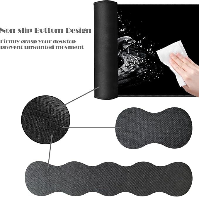 Ergonomic Keyboard Wrist Rest &amp Mouse Pad Wrist Rest SetXL Gaming Desk Mat 31.5x 11.8Non-Slip BaseMemory FoamEasy Typing Pain Relief for Office &amp HomeBlack White Dolphins Art