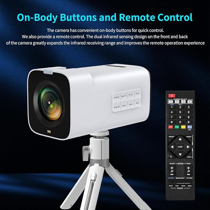 TOALLIN 4K 60FPS Box Video Camera 20X Optical Zoom Support PoE/SDI/HDMI/USB TOF AutoFocus Built-in Dual Mics Live Streaming Camera for Church Worship Online Education &amp Video Conferencing