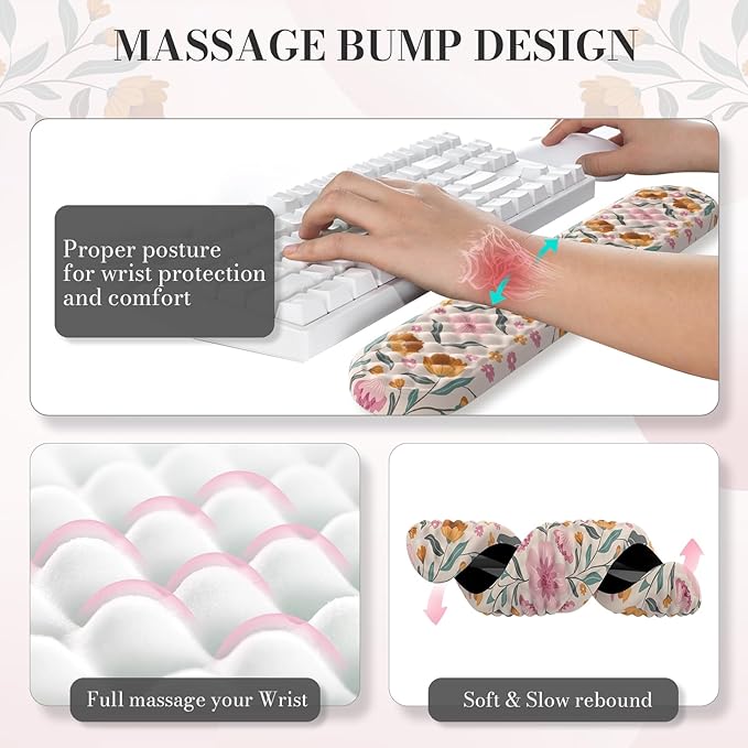 Keyboard Wrist Rest and Table Mat Set Desk Cover matPink Mouse pad with Wrist Rest with Coaster for Office TableNon Slip mat for Girly Office Accessories-Floral