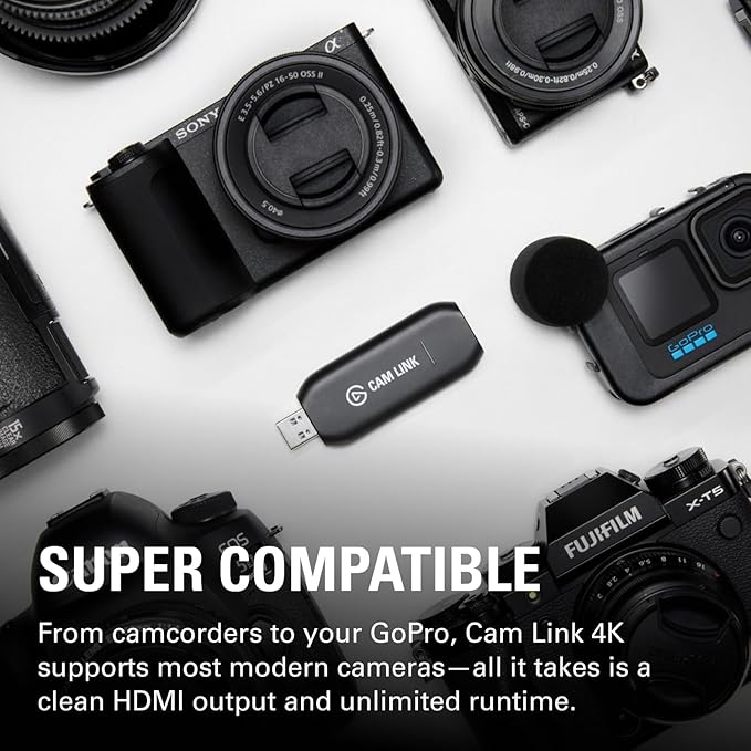 Elgato Cam Link 4K – External Capture Card for DSLR &amp Camcorder ActionCam as Webcam Meet/Stream/Record in 1080p60 or 4K30/4K60 Easy Connect for OBS/Zoom/Discord – HDMI to USB 3.0 PC/Mac/iPad
