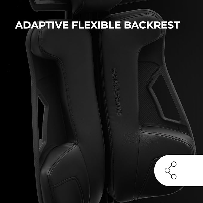 Mars Gaming MGC-Elite Ergonomic Gaming Chair Flexible Adjustable Backrest 2D Adjustable Armrests Tilting Seat PU Leather Finish Office Chair XL Wheels Class 4 Gas Lift Black