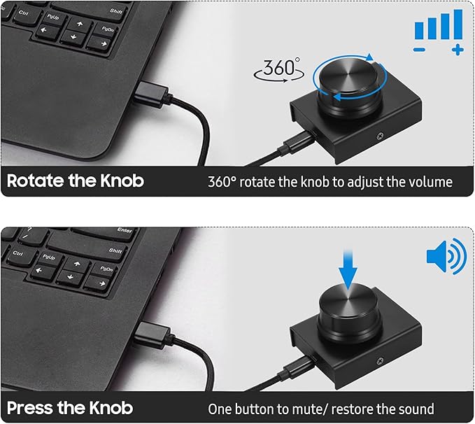 USB Volume Control Knob USB Volume Control Knob One Key Mute Volume Controller for Computer Laptop Plug and Play PC Speaker Audio Adjuster Compatible with Win 10/8/ 7/ Vista/XP/Mac