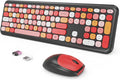 Wireless Keyboard and Mouse Combo Colorful Ergonomic Full Size Retro Low-Noise Keyboard with Cute keycaps Compatible with Windows PC Perfer for Home and Office Keyboards (Black)