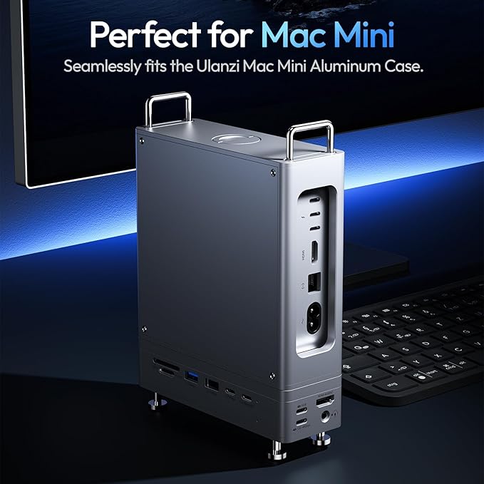 ULANZI QT03 Docking Station &amp Stand with NVME SSD Enclosure 40Gbps 10-in-1 with 10 Gbps 4 USB C-A/Audio/4K HDMI/SSD/Hub/TF/SD Port Compatible with Mac mini M4 M4 Pro/Dell/HP/Lenovo/iPhone and Mo