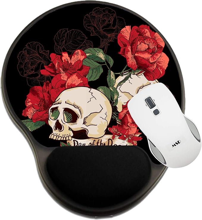 MSD Mousepad Wrist Rest Protected Mouse Pads Mat with Wrist Support Image ID: 29126225 Skull and Flowers Day of The Dead