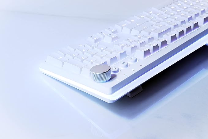 i-rocks K71M RGB Mechanical Gaming Keyboard with Media Control Knob Switches (Red) 107 Keys w/Full NKRO PBT Keycaps Multimedia Hotkeys Detachable USB-C Cable and Onboard Storage White