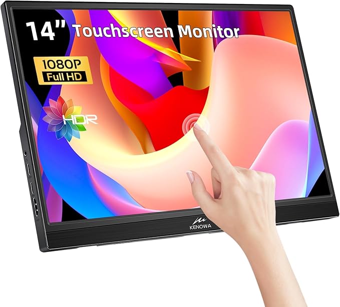Kenowa Touchscreen Portable Monitor 14 Inch HDR 1080P IPS External Display with USB C HDMI and Speakers &amp Stands Travel Monitor Second Screen for Laptop Phone PC Mac Xbox PS4 Switch