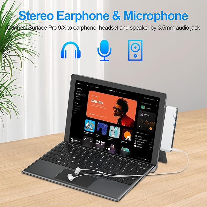 USB Hub Docking Station for Surface Pro 9/10/11/X with 4K HDMI USB-C Thunderbolt 4 (Display+Data+100W PD) 2 USB 3.0 3.5mm Audio SD/TF Card Reader