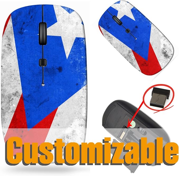 maizi Cordless Mouse for PC MacBook Notebook Computer Cordless Mice Image ID: 31045928 Puerto Rico Flag with 2.4G Portable with USB Receiver Printed in USA