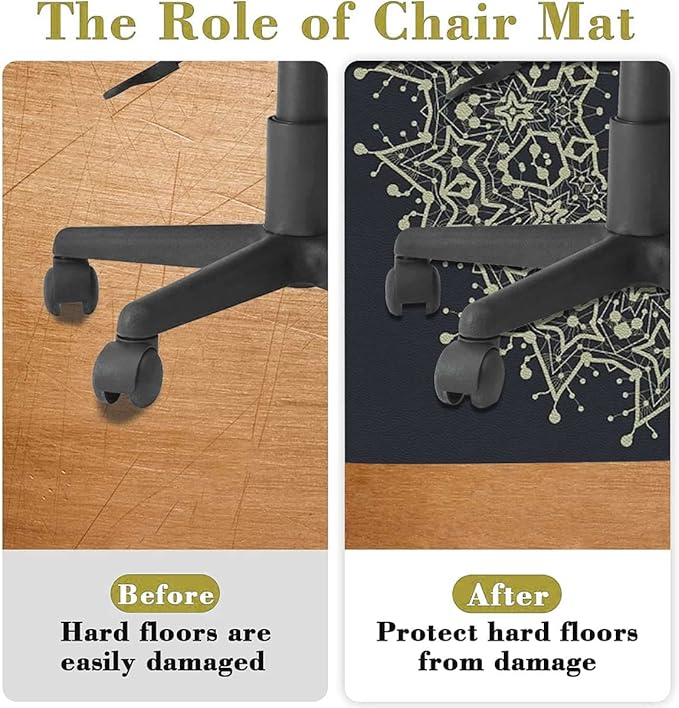 Blue Indigo PU Leather Gaming Chair Mat Chair Mat for Hardwood Floor Mandala Exotic Floral Ornament Round Round Floor Mats for Office Chair Computer Desk Anti Slip Modern Tribal Diameter 47.2 in