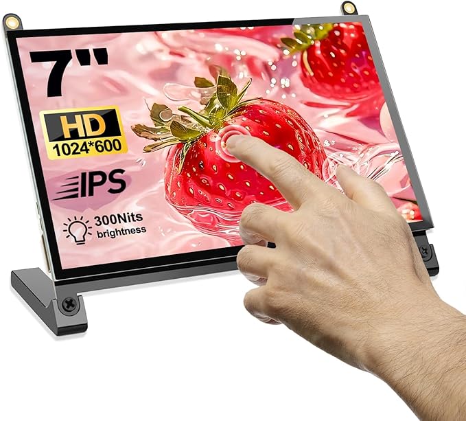 7 Inches Touchscreen Monitor HD 1024×600 IPS LCD Capacitive Touch Screen Compatible with R Pi 4B/3B+/3B/2/1B+/Zero Ora Pi 5 Por/3 Plus/3B/4B Ban Pi and Windows 10/8/7 (CX-070-A2 US)