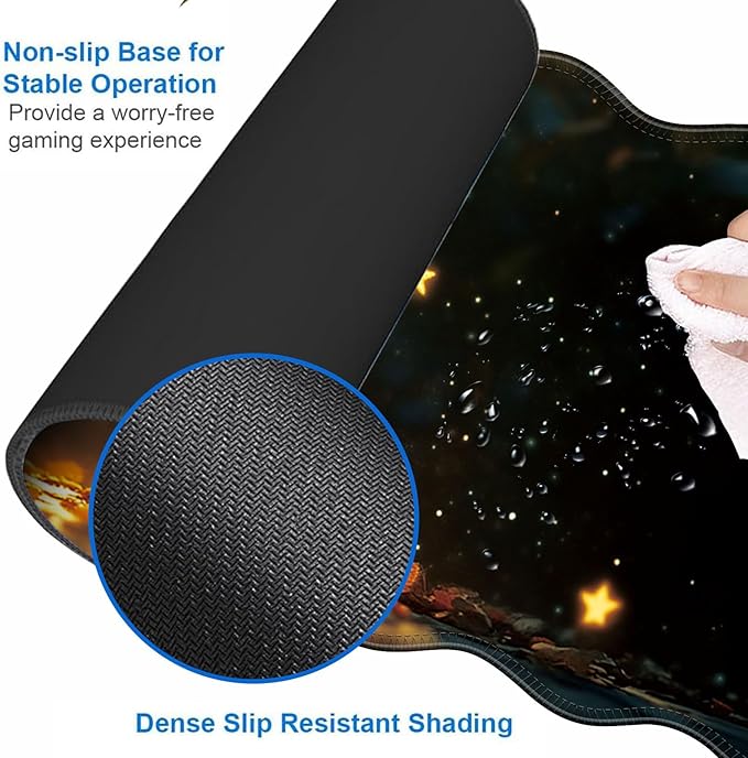Large Gaming Mouse Pad Keyboard Wrist Rest Pad &amp Wrist Support Mousepad Set Stitched Edge Extended Non-Slip Base Memory Foam Desk Mat for Office HomeCute Kitten
