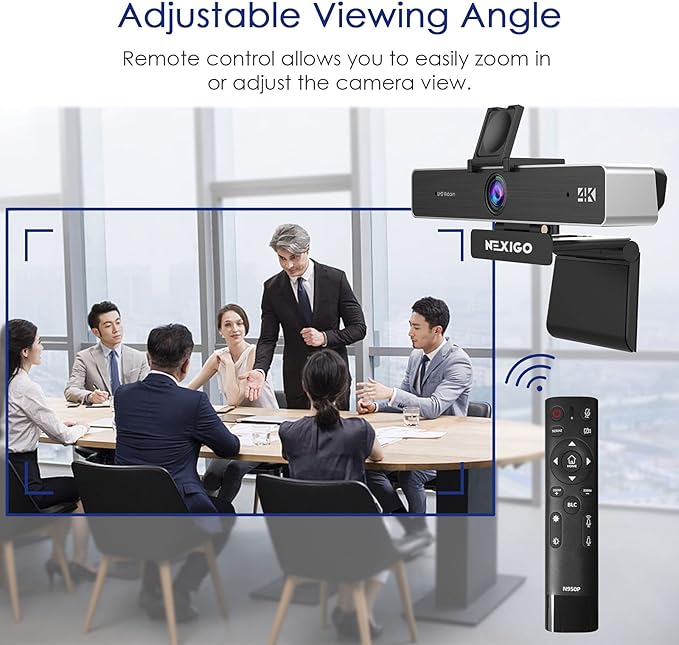 NexiGo Zoom Certified N950P 4K Zoomable Webcam with Remote Control Sony_Starvis Sensor 5X Digital Zoom Pro Web Camera with Dual Stereo Mics for Zoom Skype Teams Twitch
