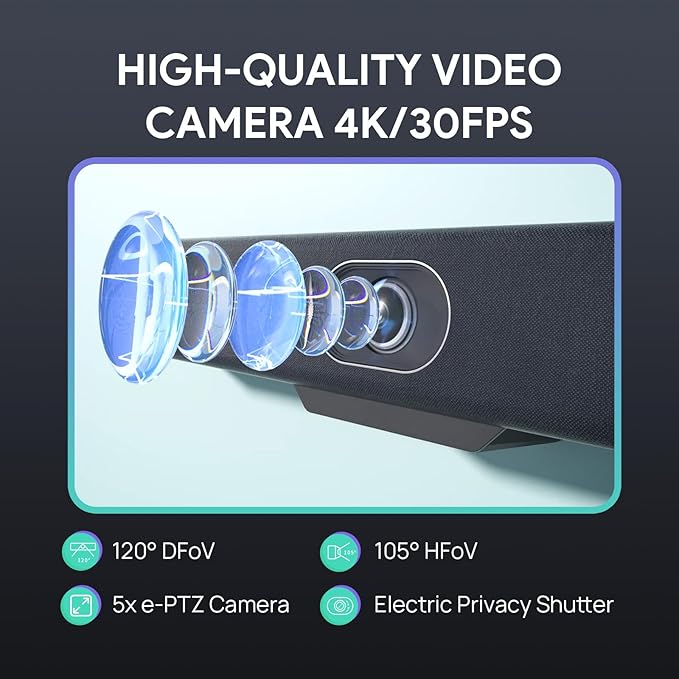 Yealink 4K USB Video Conference Camera - 120° Wide Angle Microphone Speaker Auto Framing for PC Meetings Microsoft Teams &amp Zoom
