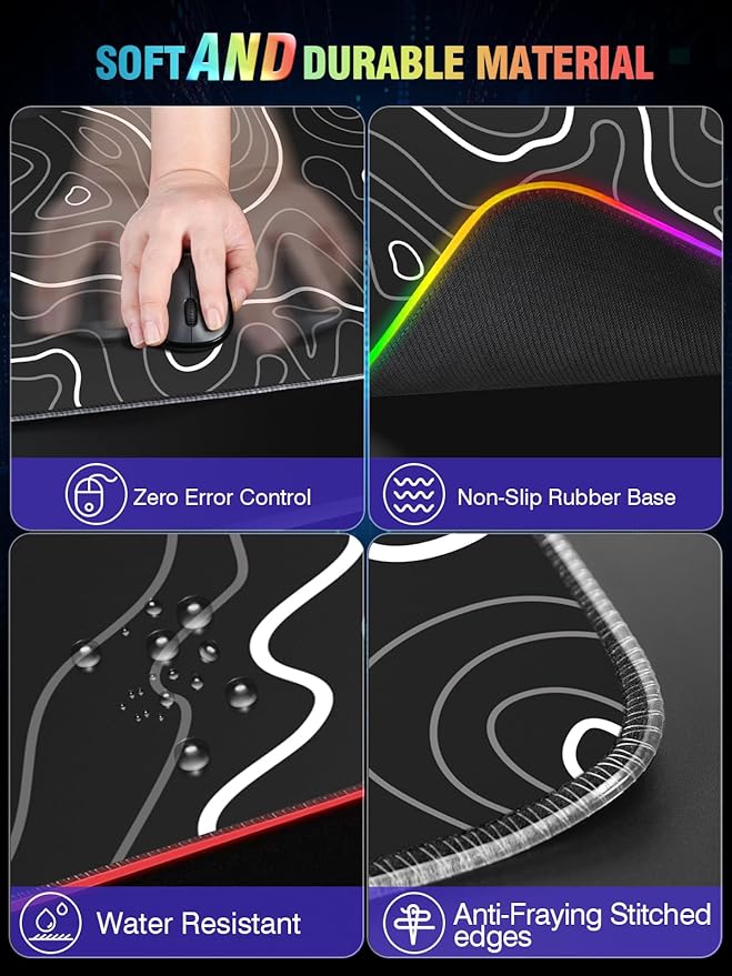 Wireless Charging RGB Gaming Mouse Pad 31.5x15.7 XXL Large Desk Mat Desk Pad for Gamer 9 Light Modes Non-Slip Rubber Base Waterproof Computer Keyboard Mat Black