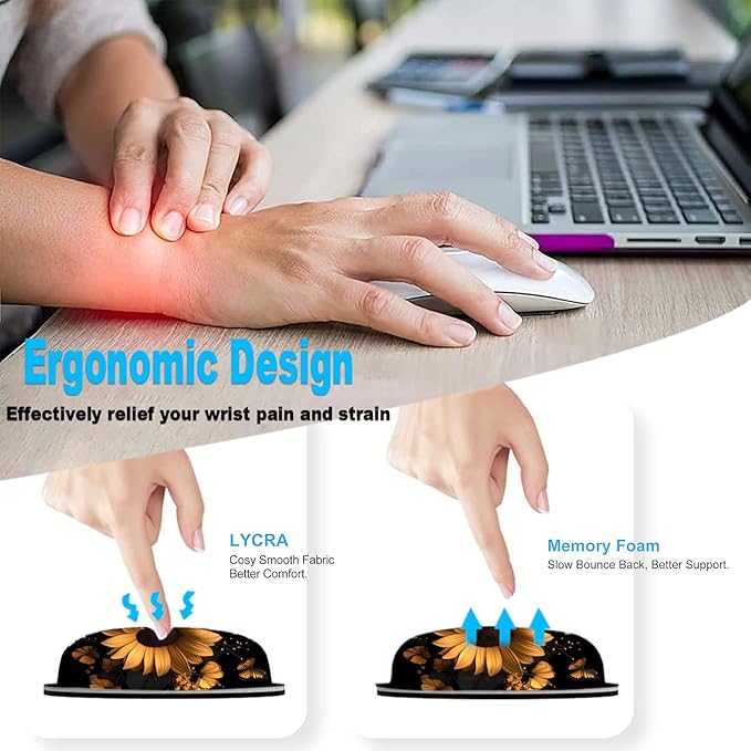 Keyboard Wrist Rest and Mouse Pad Set31.5x11.8 Inches Desk MatWaterproof Non-Slip Ergonomic Wrist Support for Pain ReliefExtended Desk Protector for Office Home GamingButterfly Sunflower