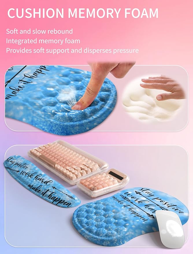 Hokafenle 2in1 Combination Wave Keyboard Wrist Rest and Ergonomic Curvature Mouse Pad Wrist Support for Relieve Wrist Pain Filled with Soft Cushion Memory Foam Stay Positive