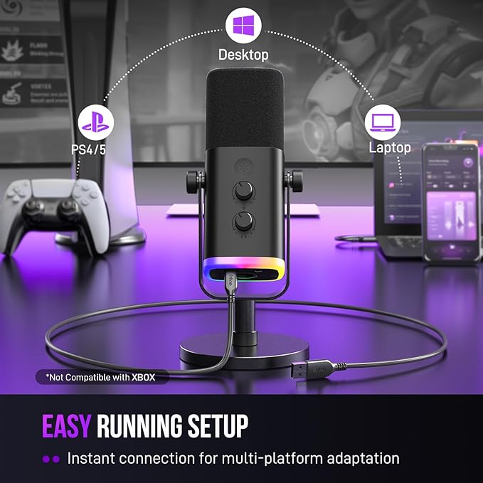 FIFINE XLR/USB Dynamic Microphone and Gaming Streaming PC Mixer SetComputer Mic with RGB LightMute ButtonAudio Mixer with XLR Microphone Interface Kit for Video/Game Voice/Podcast(AM8+SC3W)