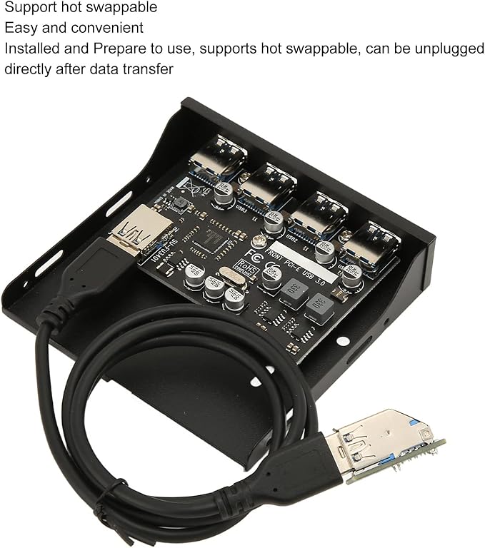 Front Panel PCIE to USB 3.0 Hub with 4 Port 3.5 Inch PC Front Panel Internal Card Reader PCIE USB Adapter with 4 X USB3.0 Output Port for Computer Case Front Bay