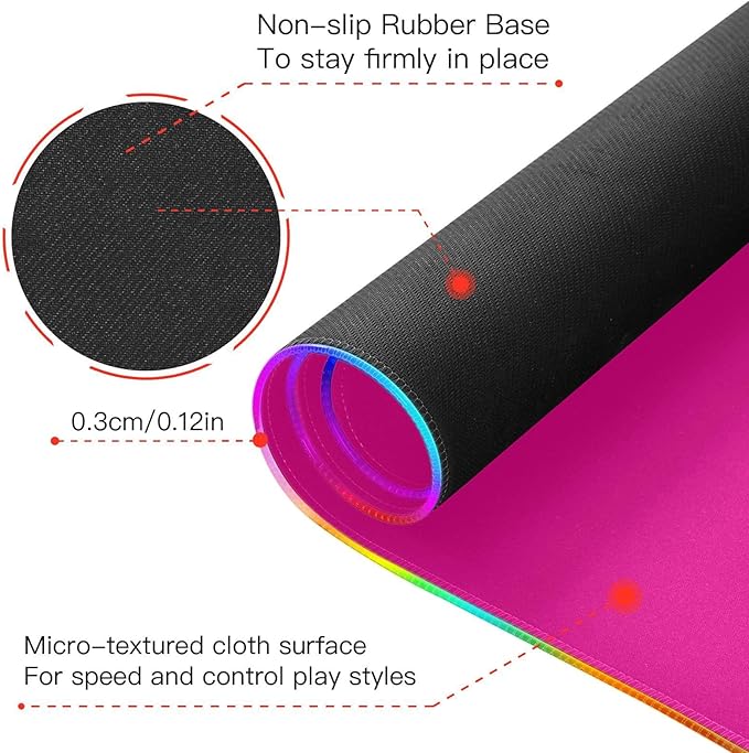 Bright Pink Mouse Pad Gaming Mousepad Non Slip Desk Mat Wireless Charging RGB Computer Mouse Pads Keyboard Pad Mats for Office Home Desktop 35.4 x 15.7 in