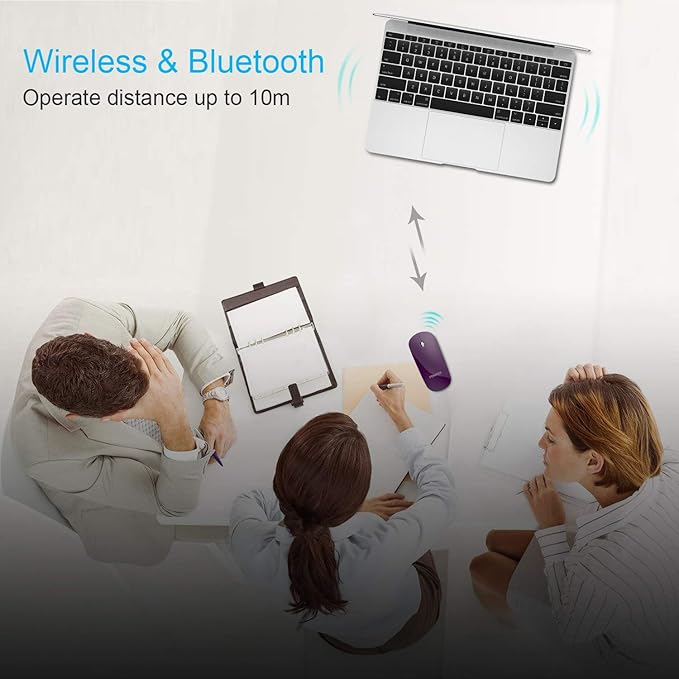 FENIFOX Bluetooth Mouse Slim Whisper-Quiet Mini Flat Portable Mobile Mice Rechargeable Compatible with LaptopPCAndroid Windows Tablet - Deep Purple
