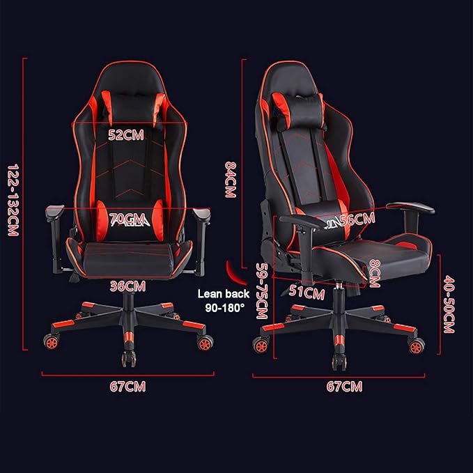 Office Chair Gaming Chair Computer Chair Racing Style Game Chair with Headrest and Lumbar PillowHigh Back Gaming ChairAndrgonomic Computer Chair E-Sports Swivel Chair PU Leather Gamer Chai