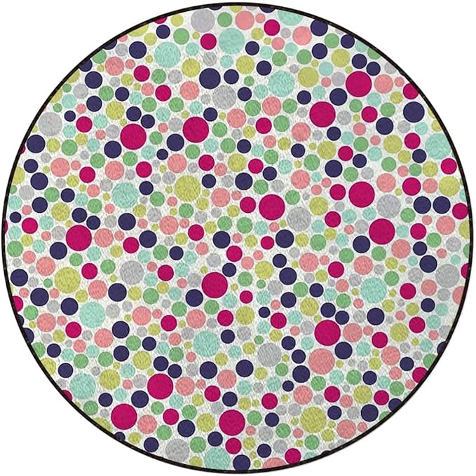 Abstract Chair Mat for Hardwood Floor Noise Cancelling Gaming Chair Mat Round Anti-Slip Office Chair Mat for Home Office Gaming Room Colorful Polka Dots Circles StripedMulticolor Diameter 60 in