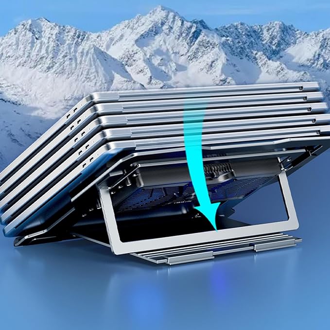 Height Adjustable Riser - Cooling Laptop Stand Rechargeable Quiet Pad | Ergonomic Notebook Support Station Portable Desk Holder with Fan Laptop Cooler for Girlfriend or Boyfriend