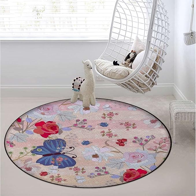 Abstract Round Floor Mats for Office Chair Under Computer Desk Floor Protector for Rolling Chairs Non Slip Anti Scratches Modern Romantic Floral DesignPink Purple Diameter 47.2 in