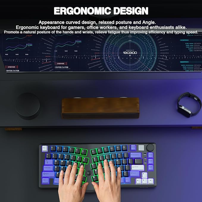 x LEOBOG A75 Alice Ergonomic Keyboard Wireless Mechanical Gaming Keyboard Tri-Mode BT5.0/2.4G/Wired with Joystick and Knob 75% Layout RGB Backlit Hot Swappable Linear Switches for Win