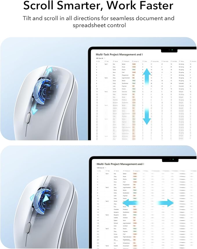 ESR MagMouse Snap-to-Carry Bluetooth Mouse Rechargeable Wireless Mouse for Laptop with Built-in Charging Cable Reusable Adhesive Holder BT 5.0 + 2.4 GHz Connectivity Silent Ergonomic White