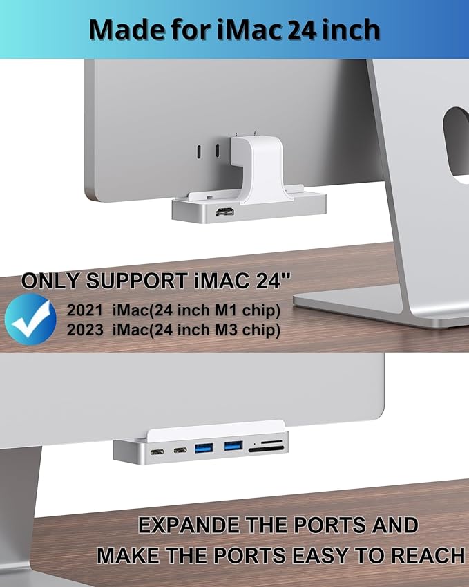 USB C Hub for iMac 24 inch (M1/M3/M4) iMac USB Adapter Multiports with 4K HDMI Type-C 10Gbps SD/TF Card Reader